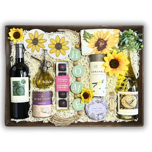 Sunflowers and Wine Apple Blossom Gift Baskets