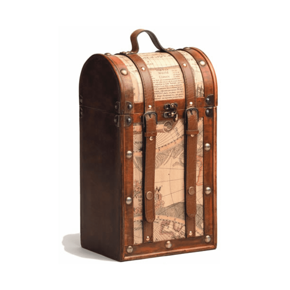 retirement gift box- wooden 2 wine bottle trunk style wooden box